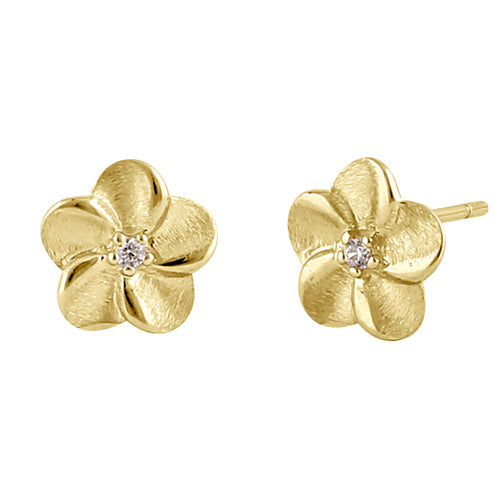 Solid 14K Gold Plumeria Diamond Earrings