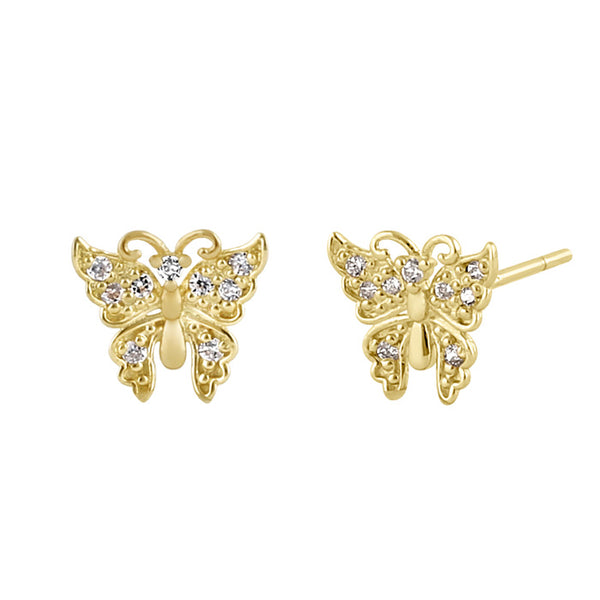 Solid 14K Gold Butterfly Diamond Earrings