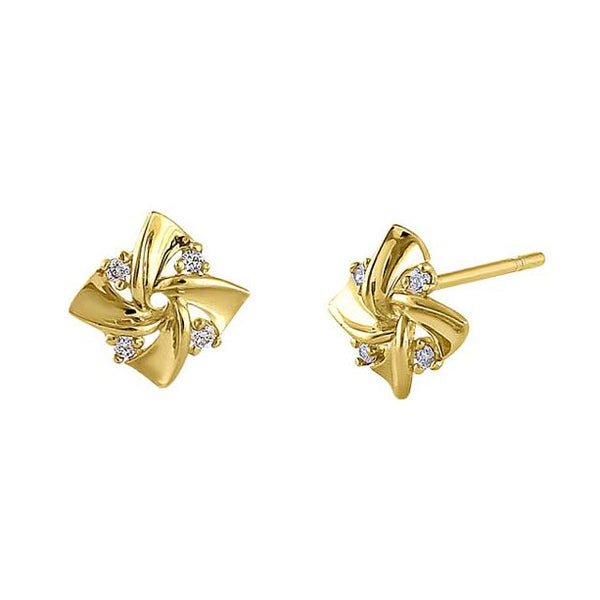Solid 14K Yellow Gold Pinwheel Diamond Earrings