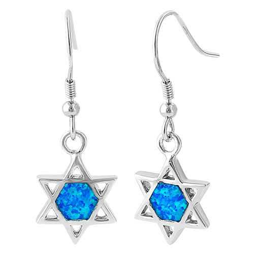 Sterling Silver Blue Lab Opal Star of David Hook Earrings