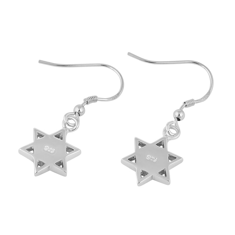 Sterling Silver White Lab Opal Star of David Hook Earrings