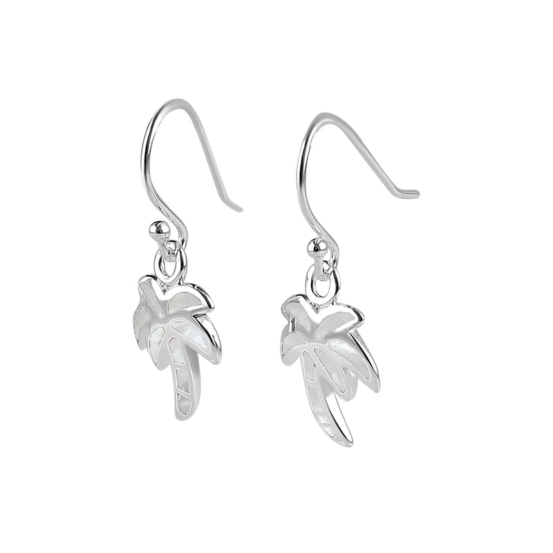 Sterling Silver Mother of Pearl Palm Tree Dangle Earrings
