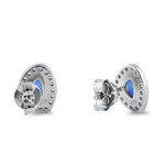 Sterling Silver Blue Lab Opal & Clear CZ Offset Stud Earrings