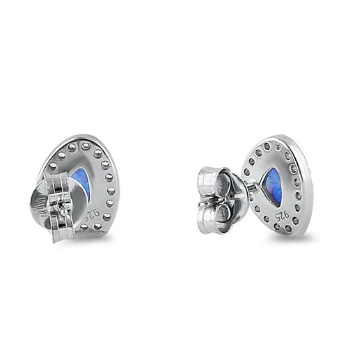Sterling Silver Blue Lab Opal & Clear CZ Offset Stud Earrings