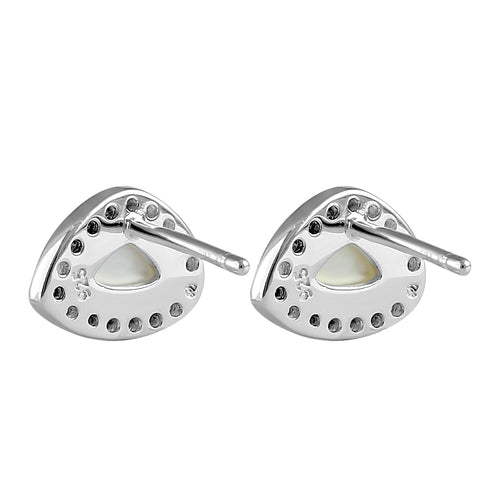 Sterling Silver Mother of Pearl & Clear CZ Offset Stud Earrings