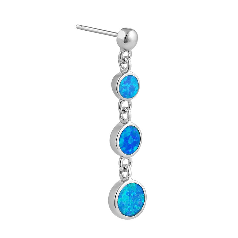 Sterling Silver Blue Lab Opal Round Dangle Earrings