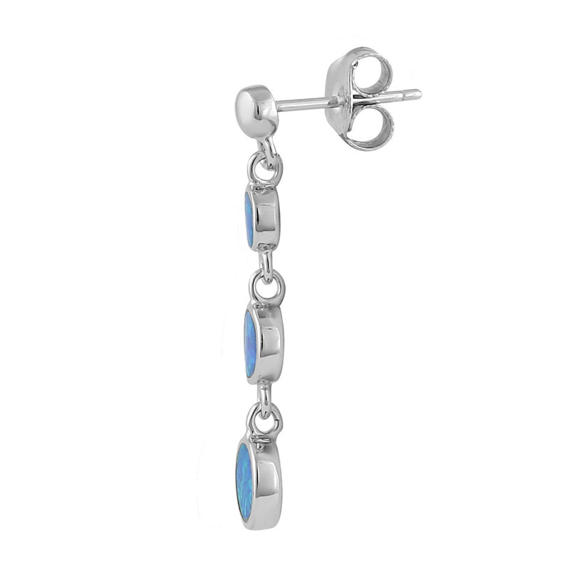 Sterling Silver Blue Lab Opal Round Dangle Earrings