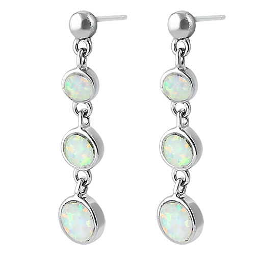 Sterling Silver White Lab Opal Round Dangle Earrings