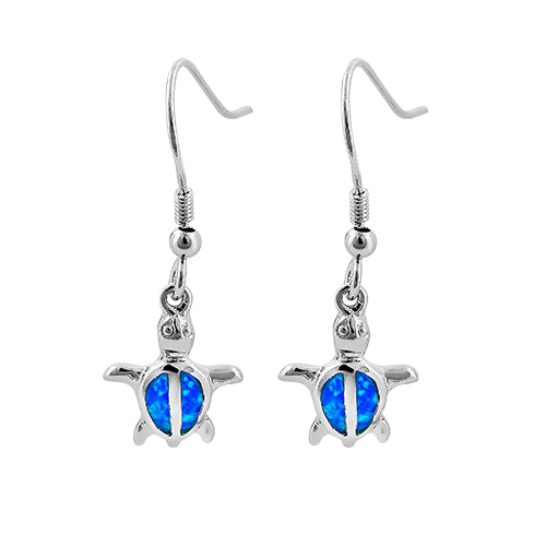 Sterling Silver Blue Lab Opal Turtle Earrings