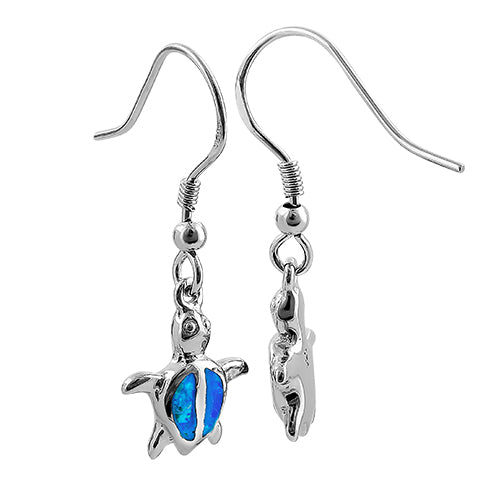 Sterling Silver Blue Lab Opal Turtle Earrings