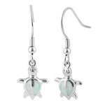 Sterling Silver White Lab Opal Sea Turtle Hook Earrings