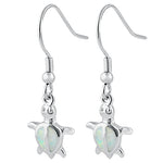 Sterling Silver White Lab Opal Sea Turtle Hook Earrings