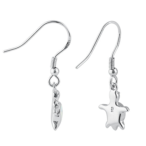Sterling Silver White Lab Opal Sea Turtle Hook Earrings