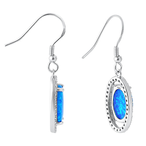 Sterling Silver Blue Lab Opal & Clear CZ Oval Hook Earrings