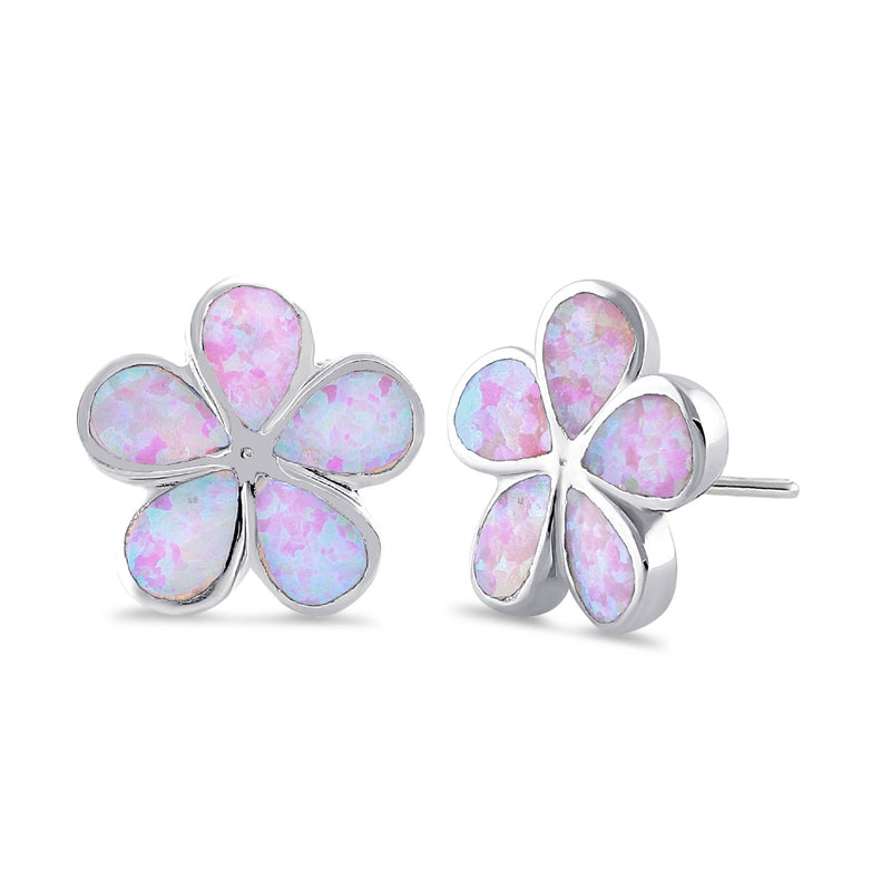 Sterling Silver Flower Pink and Green Lab Opal Stud Earrings