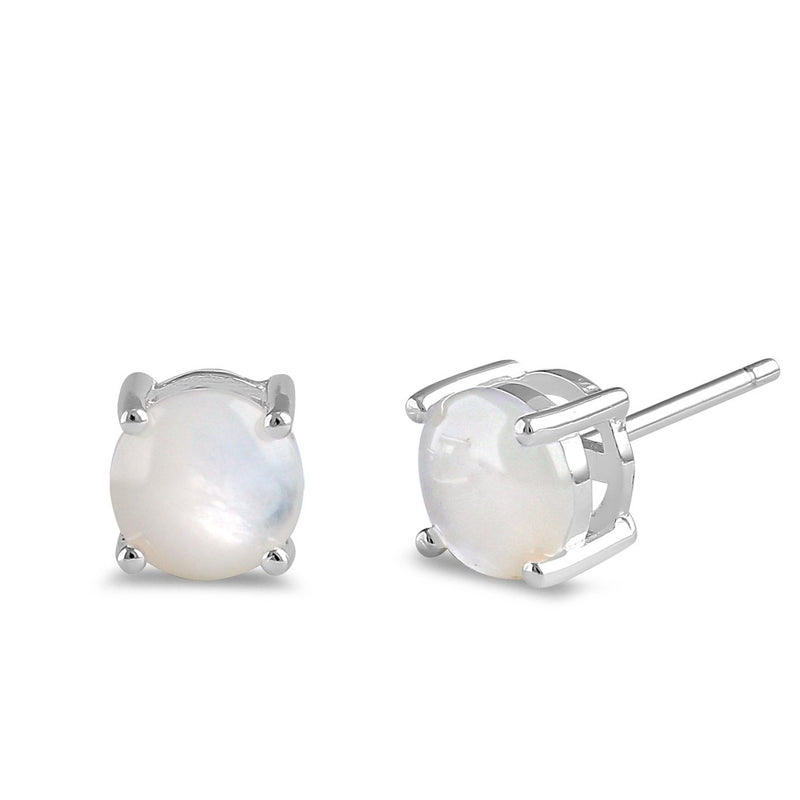 Sterling Silver Round Mother of Pearl Stud Earrings