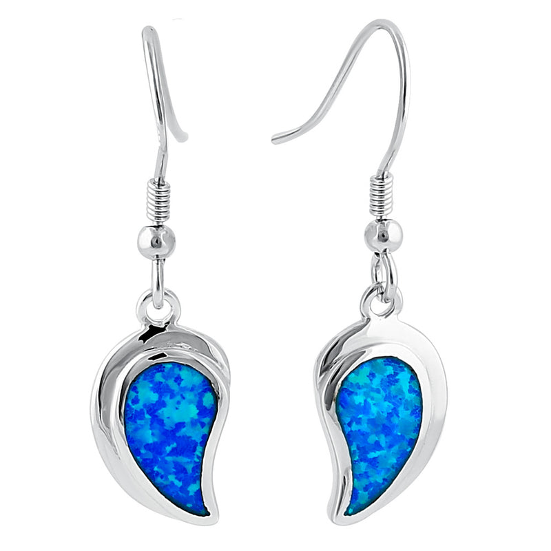 Sterling Silver Blue Lab Opal Leaf Hook Earrings