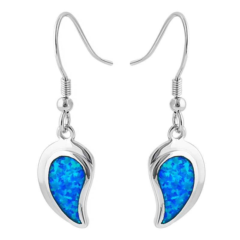 Sterling Silver Blue Lab Opal Leaf Hook Earrings