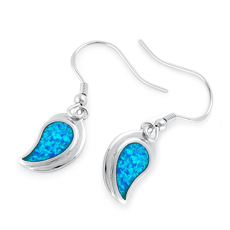 Sterling Silver Blue Lab Opal Leaf Hook Earrings