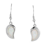 Sterling Silver White Lab Opal Leaf Hook Earrings