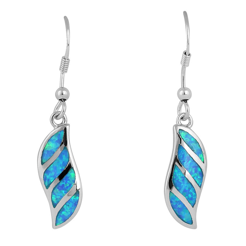 Sterling Silver Blue Lab Opal Stunning Leaf Hook Earrings