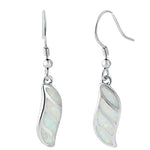 Sterling Silver White Lab Opal Stunning Leaf Hook Earrings