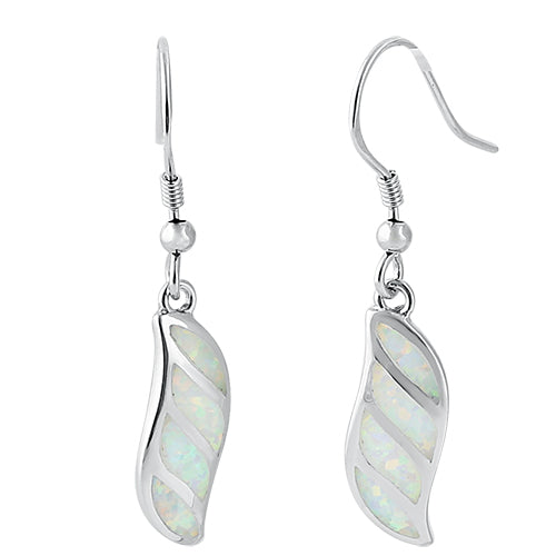 Sterling Silver White Lab Opal Stunning Leaf Hook Earrings
