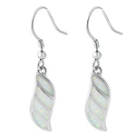 Sterling Silver White Lab Opal Stunning Leaf Hook Earrings