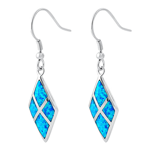 Sterling Silver Blue Lab Opal Diamond Hook Earrings