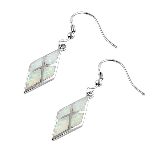 Sterling Silver White Lab Opal Diamond Earrings