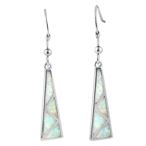 Sterling Silver White Lab Opal Pattern Hook Earrings