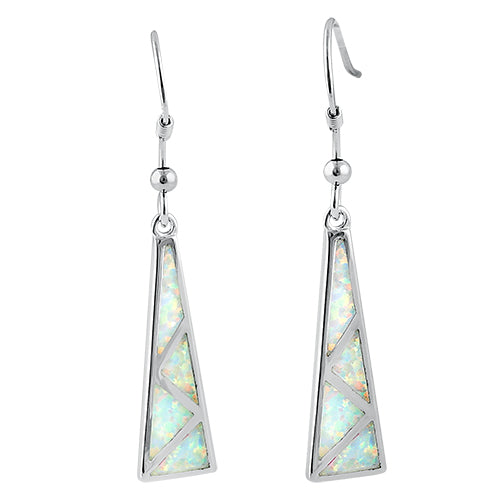 Sterling Silver White Lab Opal Pattern Hook Earrings