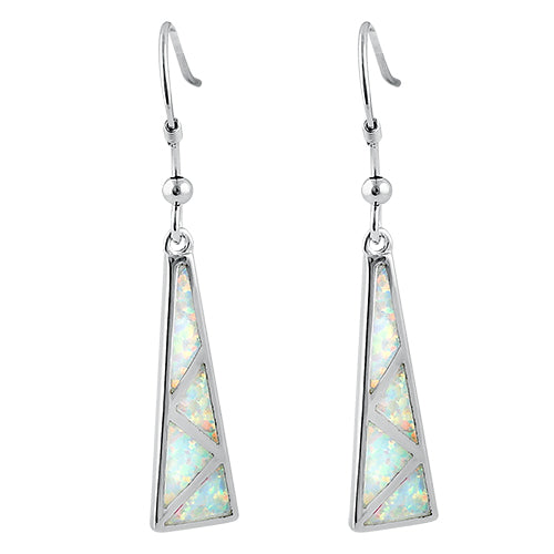 Sterling Silver White Lab Opal Pattern Hook Earrings