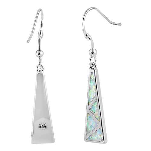 Sterling Silver White Lab Opal Pattern Hook Earrings