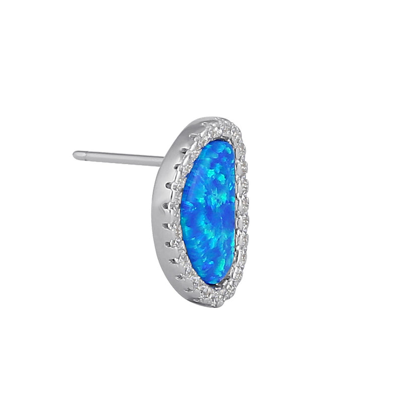 Sterling Silver Blue Lab Opal & Clear CZ Offset Stud Earrings