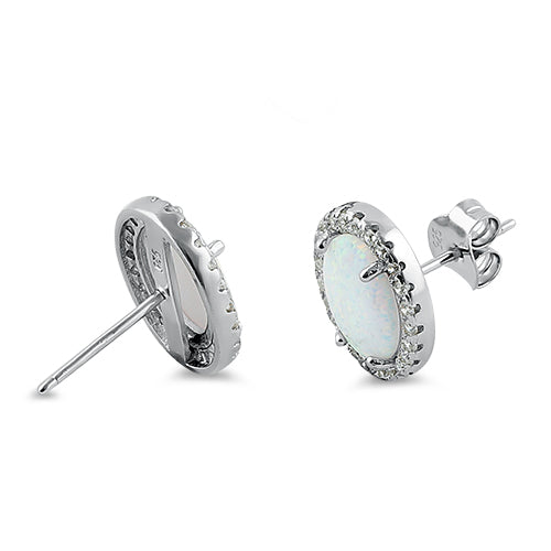 Sterling Silver White Lab Opal & Clear CZ Oval Stud Earrings