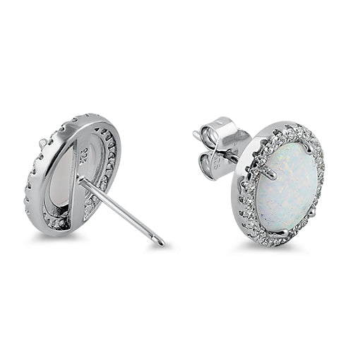Sterling Silver White Lab Opal & Clear CZ Oval Stud Earrings