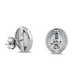 Sterling Silver White Lab Opal & Clear CZ Oval Stud Earrings