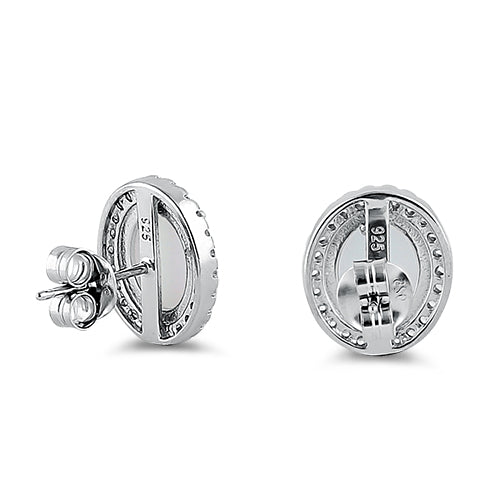 Sterling Silver White Lab Opal & Clear CZ Oval Stud Earrings