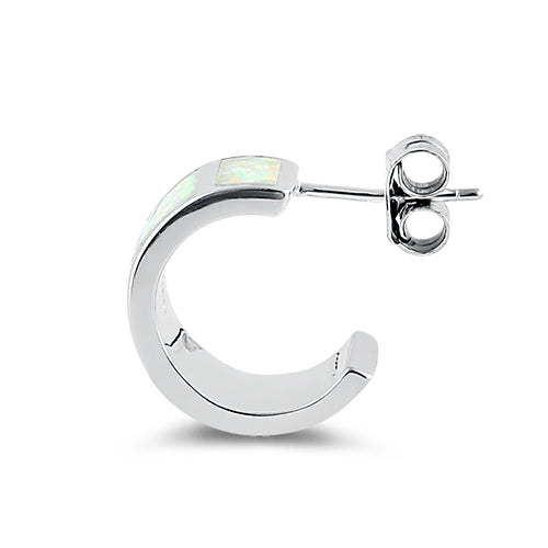 Sterling Silver White Lab Opal Hoop Earrings
