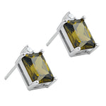 Sterling Silver Rectangular Peridot CZ Earrings