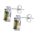Sterling Silver Rectangular Peridot CZ Earrings
