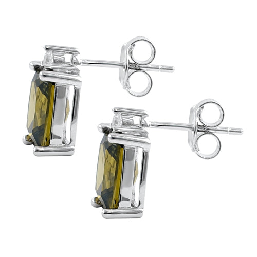 Sterling Silver Rectangular Peridot CZ Earrings