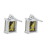 Sterling Silver Rectangular Peridot CZ Earrings