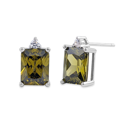 Sterling Silver Rectangular Peridot CZ Earrings