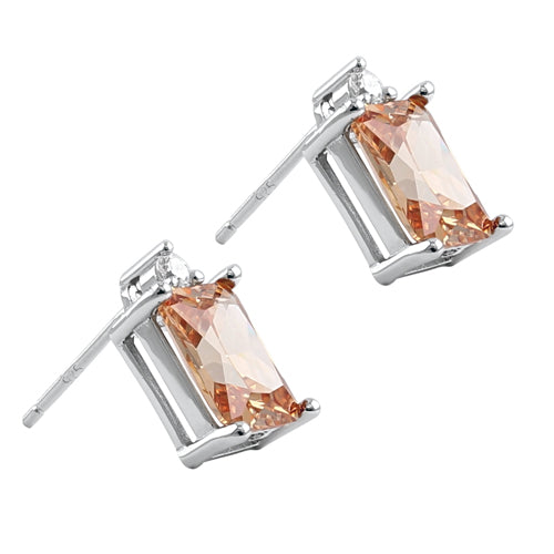 Sterling Silver Rectangular Champagne CZ Earrings