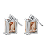 Sterling Silver Rectangular Champagne CZ Earrings