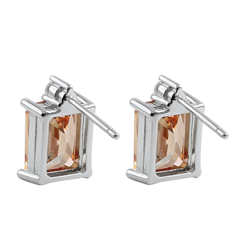 Sterling Silver Rectangular Champagne CZ Earrings
