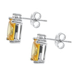 Sterling Silver Rectangular Golden Yellow CZ Earrings