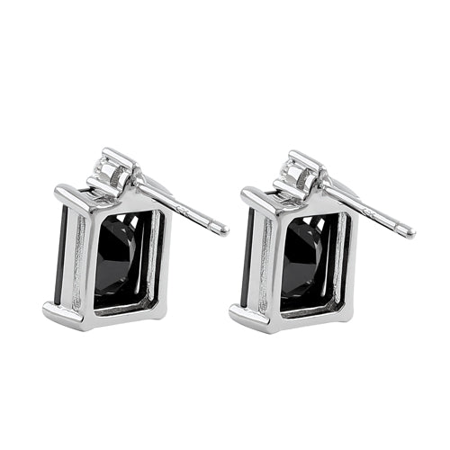 Sterling Silver Rectangular Black CZ Earrings